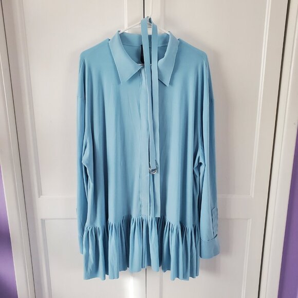 Women's Norma Kamali Boyfriend Shirt Mini Dress in Baby Blue - Picture 4 of 7